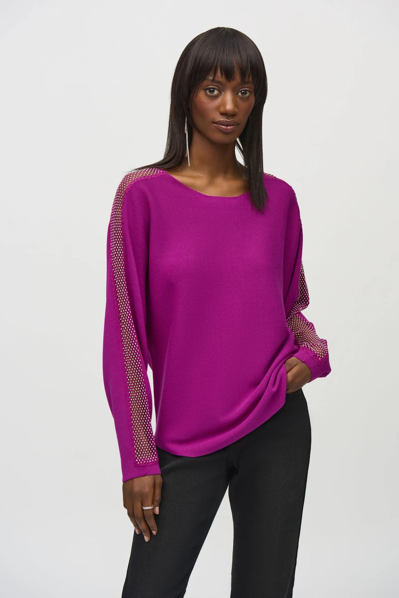 Joseph Ribkoff Relaxed Fit Mesh Pullover Sweater  244910