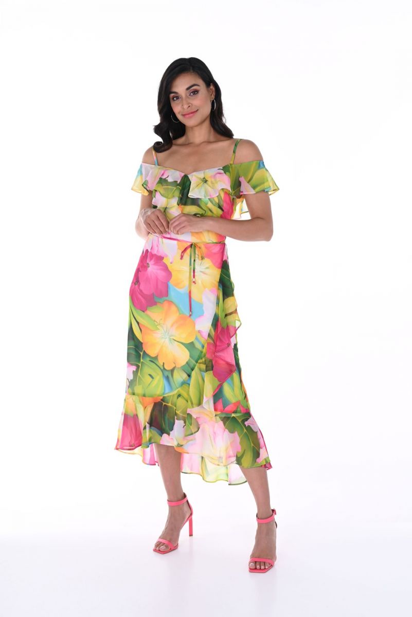 Frank Lyman Fuchsia/Green Floral Print Dress  246484