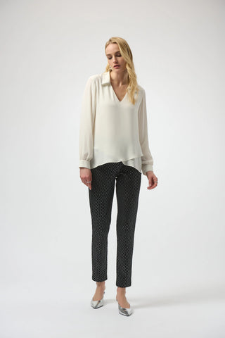 Joseph Ribkoff Slim Formal Geometric Trousers Black Silver  254143