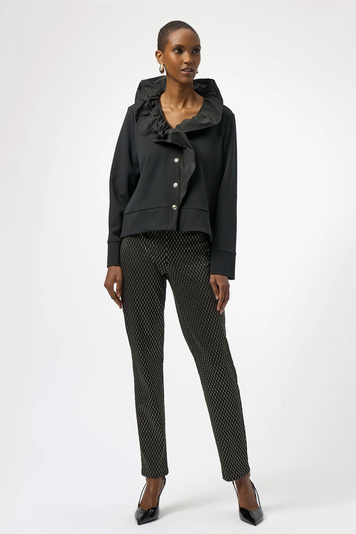 Joseph Ribkoff Slim Formal Geometric Trousers Black/Gold  254143