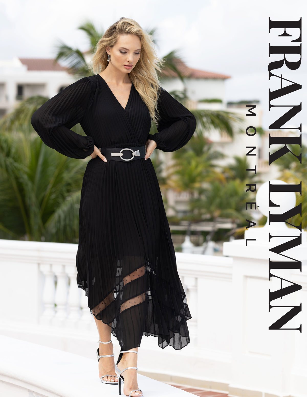 Frank Lyman  Asymmetrical Black Dress with Belt 231721U